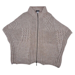 Elsamanda Cardigan Poncho Sweater Chunky Knit Wool Alpaca Blend Oatmeal Beige OS